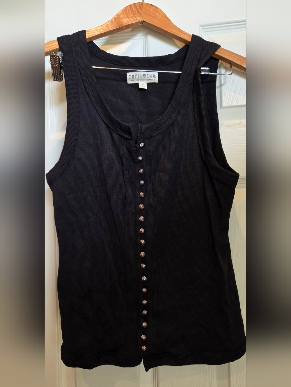 Idyllwind Cowboy Chic Black Ribbed Tank with Row of (Real) Decorative Buttons
